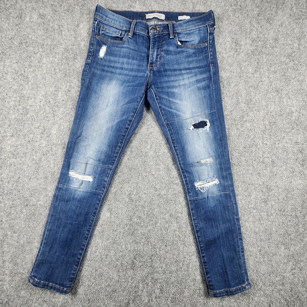 Banana Republic Premium Denim Skinny Ankle Jeans 27P Medium Wash Distressed